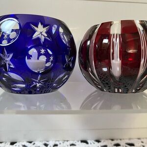Faberge Blue and Red Crystal votive  Holders